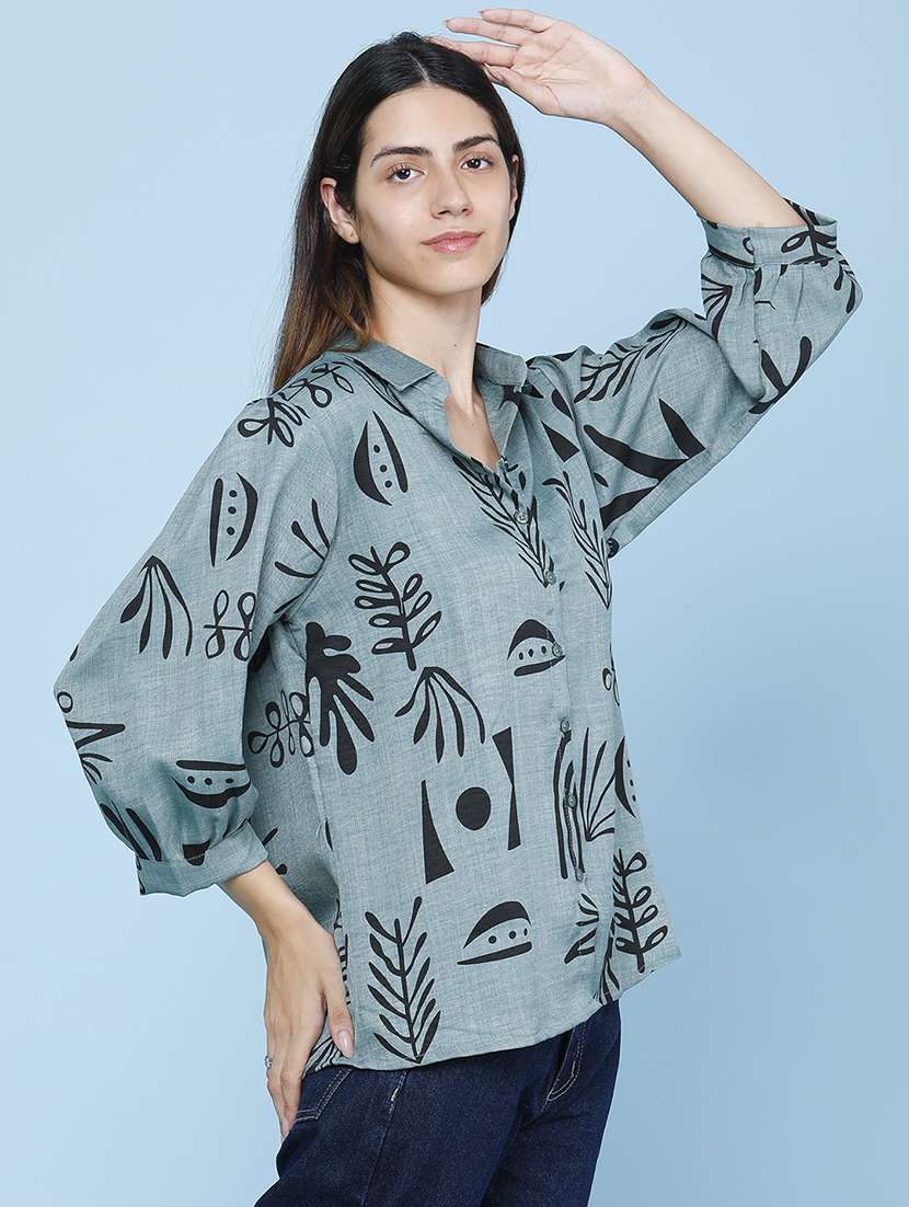 Women Printed Three Quarter Sleeves Shirt Style Top - 22446629 -  Standard Image - 3