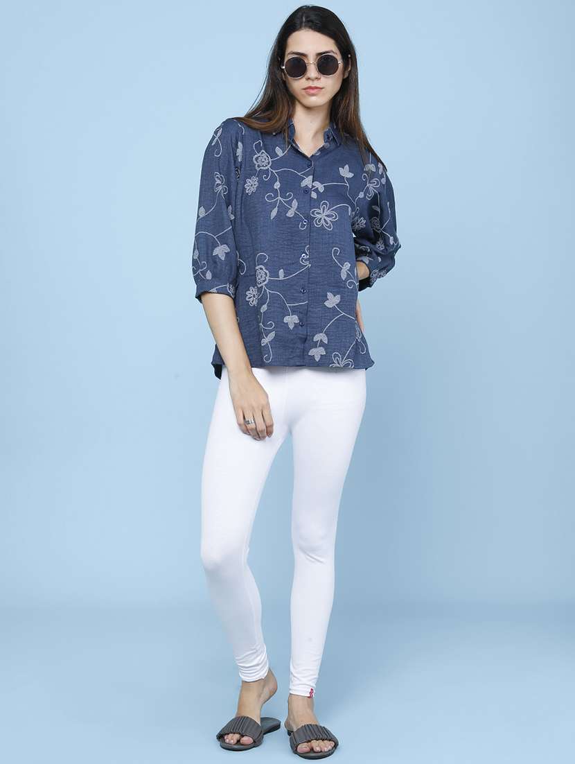 women embroidered three quarter sleeves shirt style top - 22446630 -  Standard Image - 5