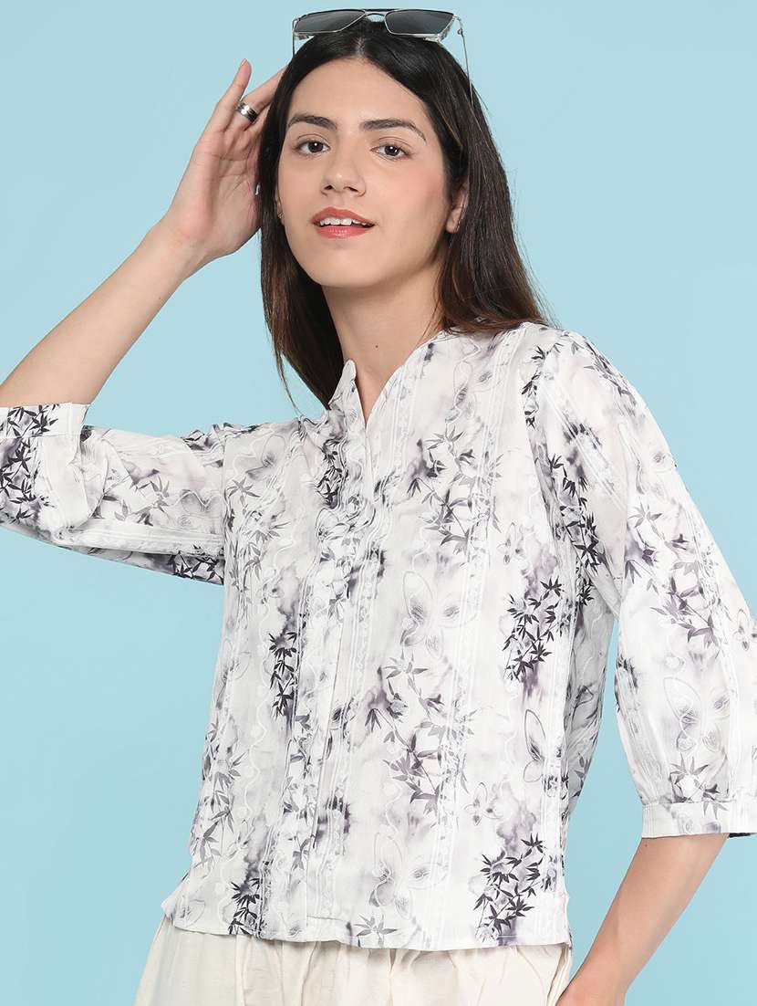 women printed three quarter sleeves regular shirt