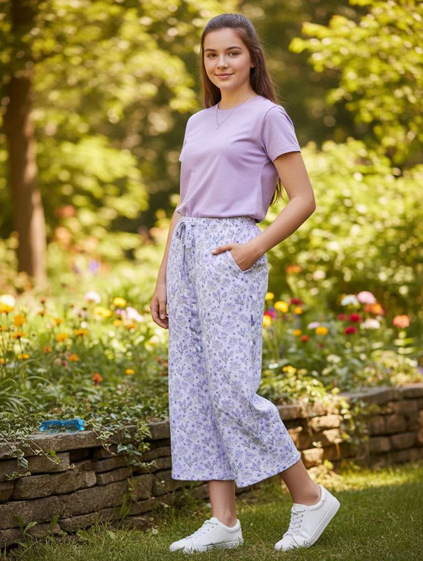 girls printed mid rise culottes