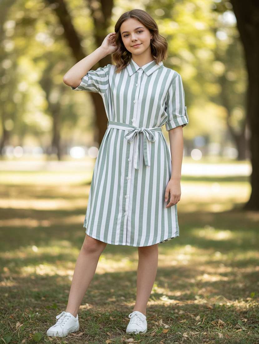 girls printed collared casual shirt dress