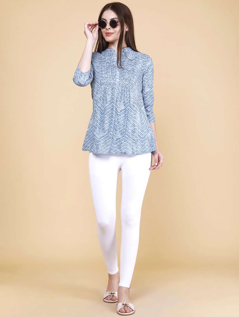 women printed three quarter sleeves a-line top - 22446909 -  Standard Image - 5