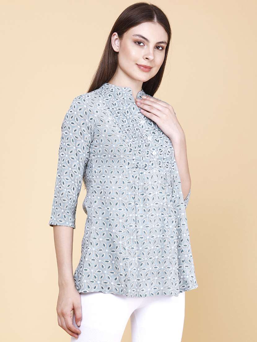 women printed three quarter sleeves a-line top - 22446910 -  Standard Image - 3