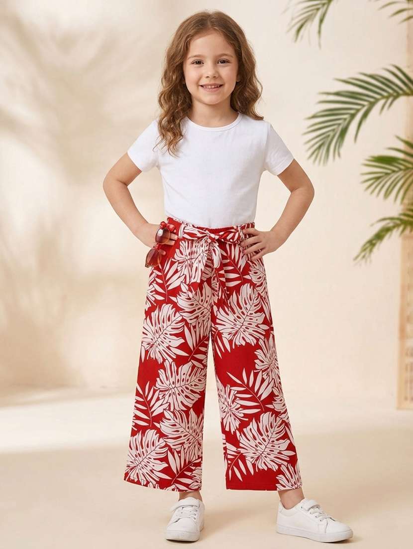 girls printed mid rise straight trouser