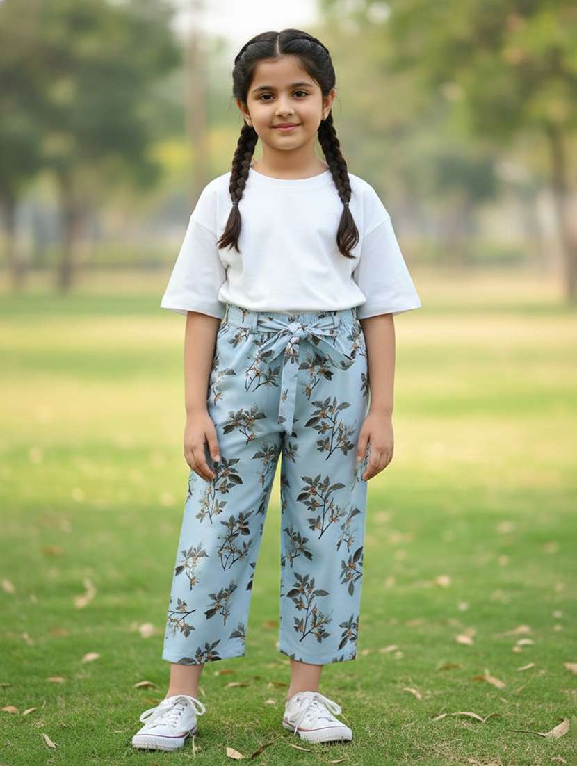 girls printed mid rise straight trouser