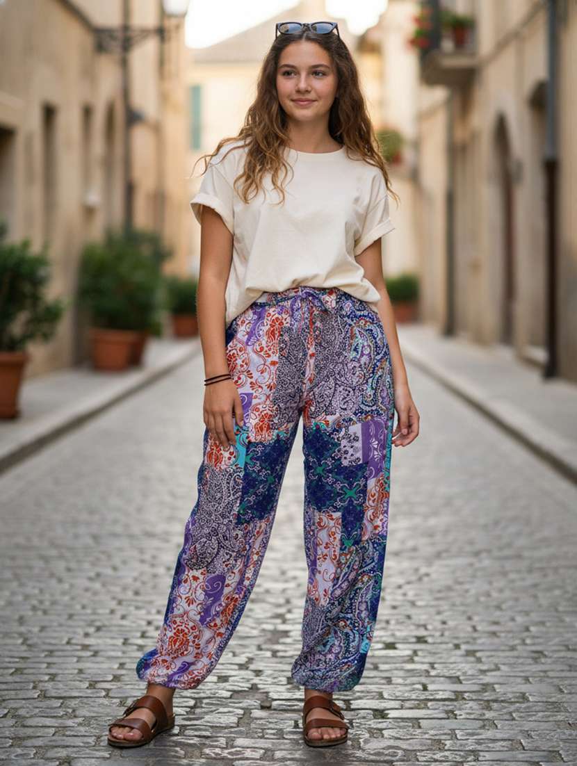 girls printed high rise straight trouser