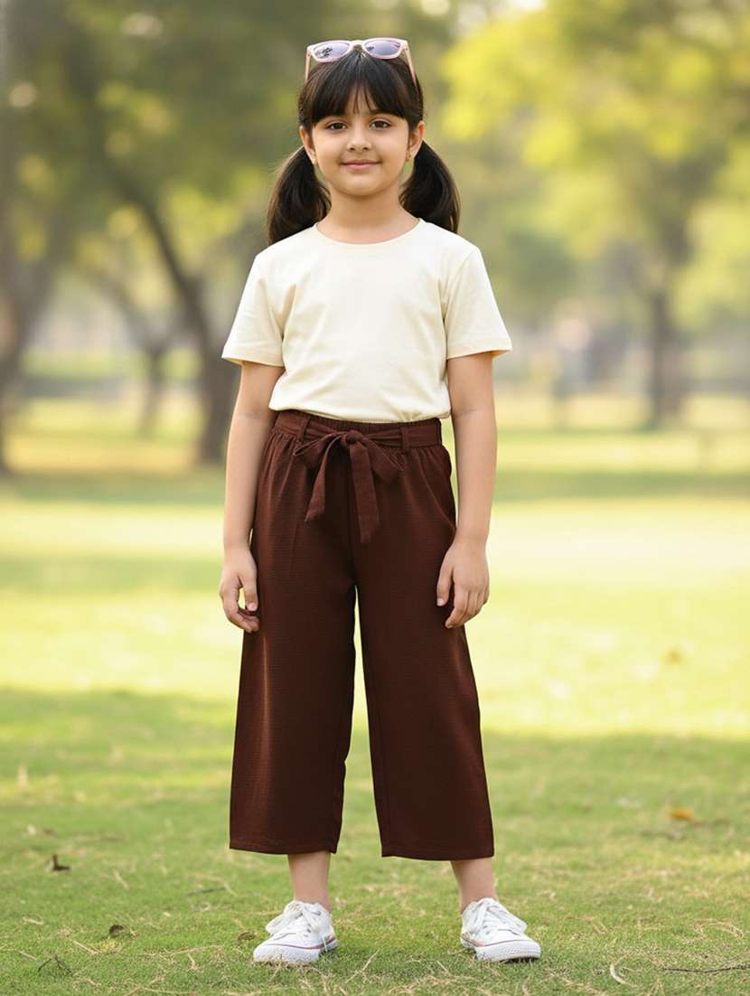 girls solid mid rise straight trouser