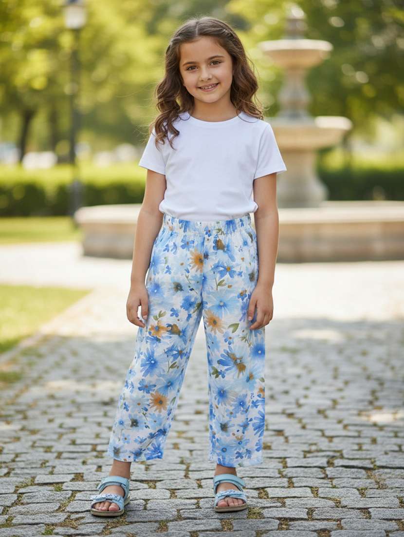girls printed mid rise straight fit trouser