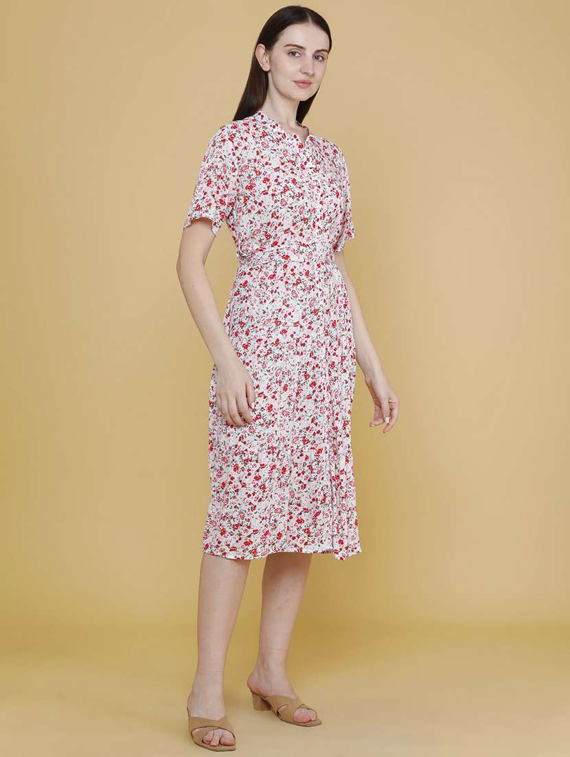 women printed mandarin neck a-line dress - 22447044 -  Standard Image - 3