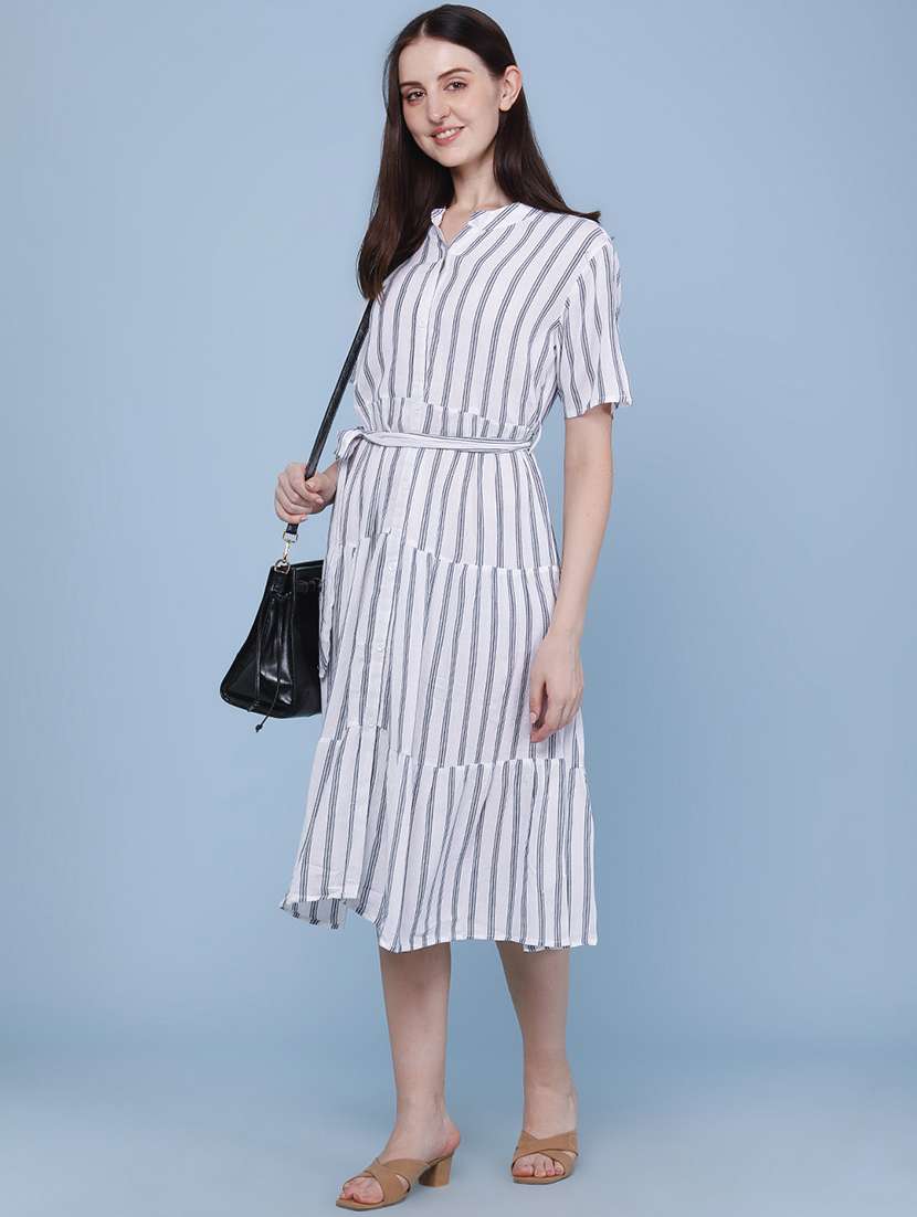 women printed short sleeves tiered dress