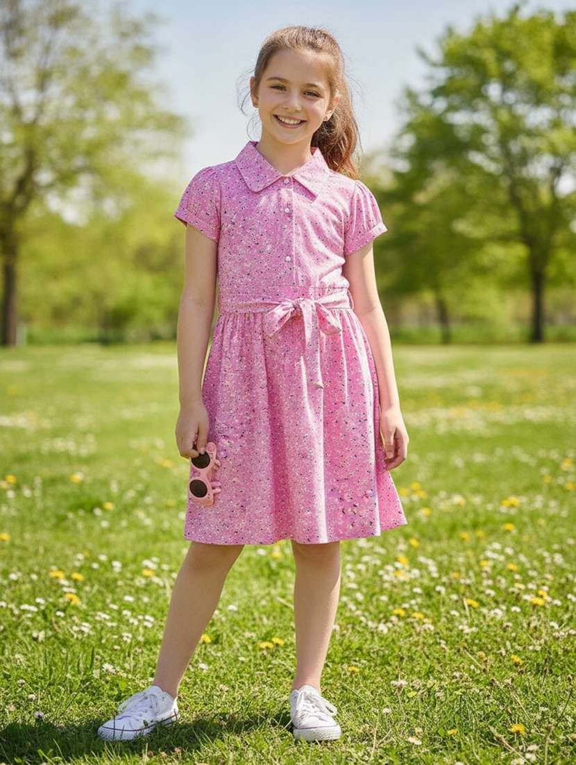 girls printed short sleeves a-line dress