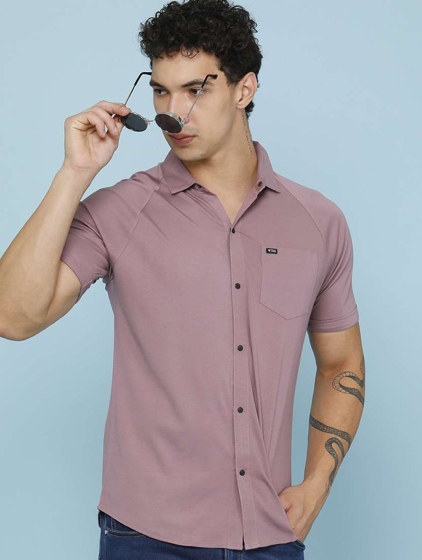 men solid short sleeve slim fit casual shirt