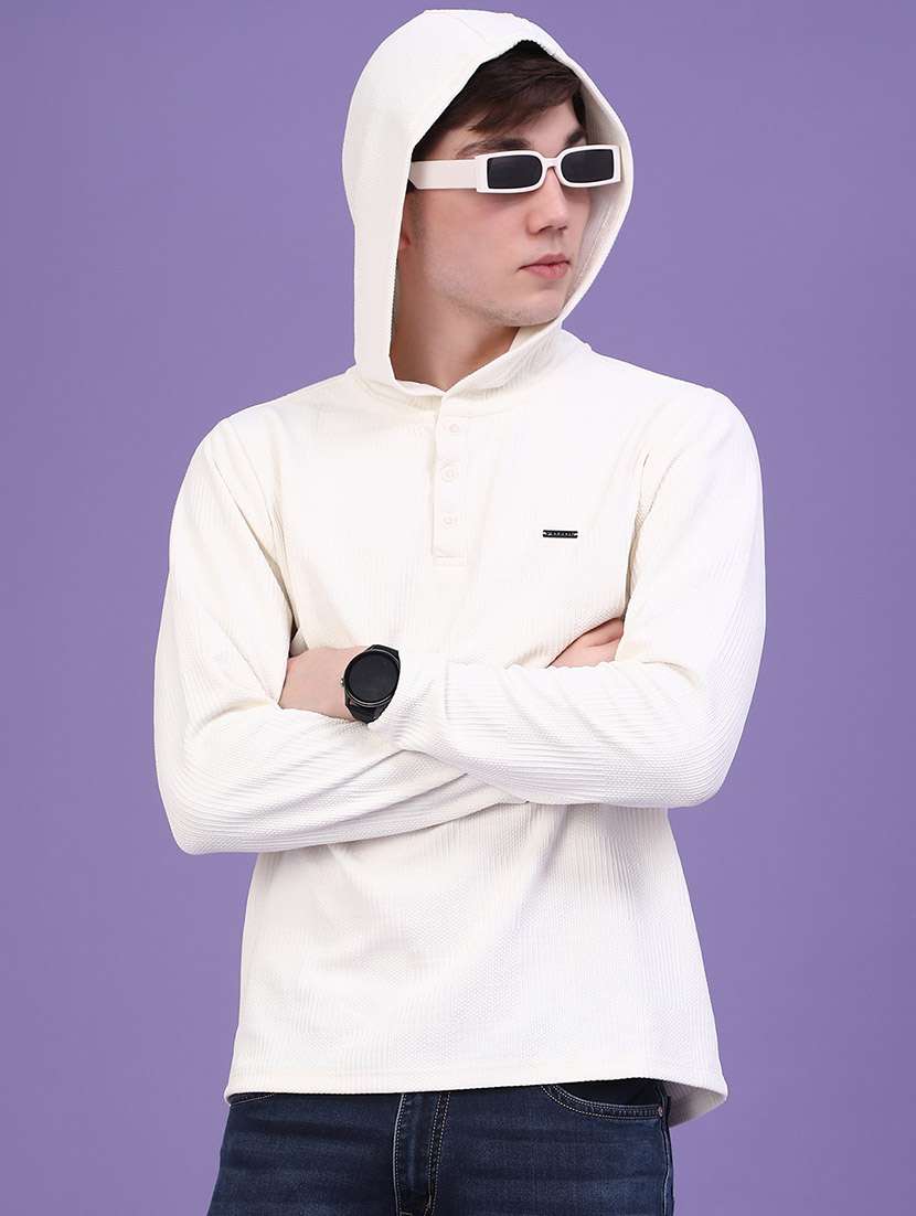 men textured long sleeves hooded t-shirt