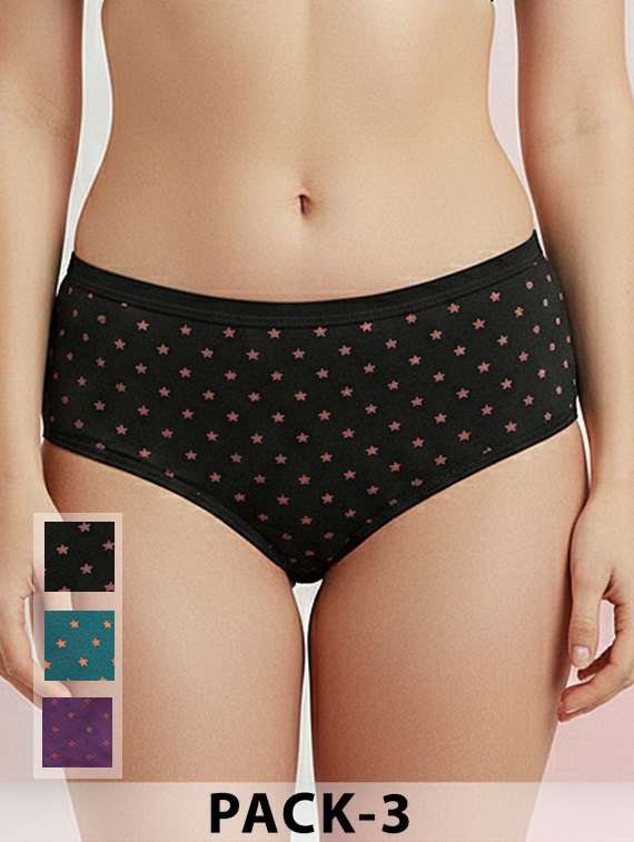 women pack of 3 printed mid rise hipster panty