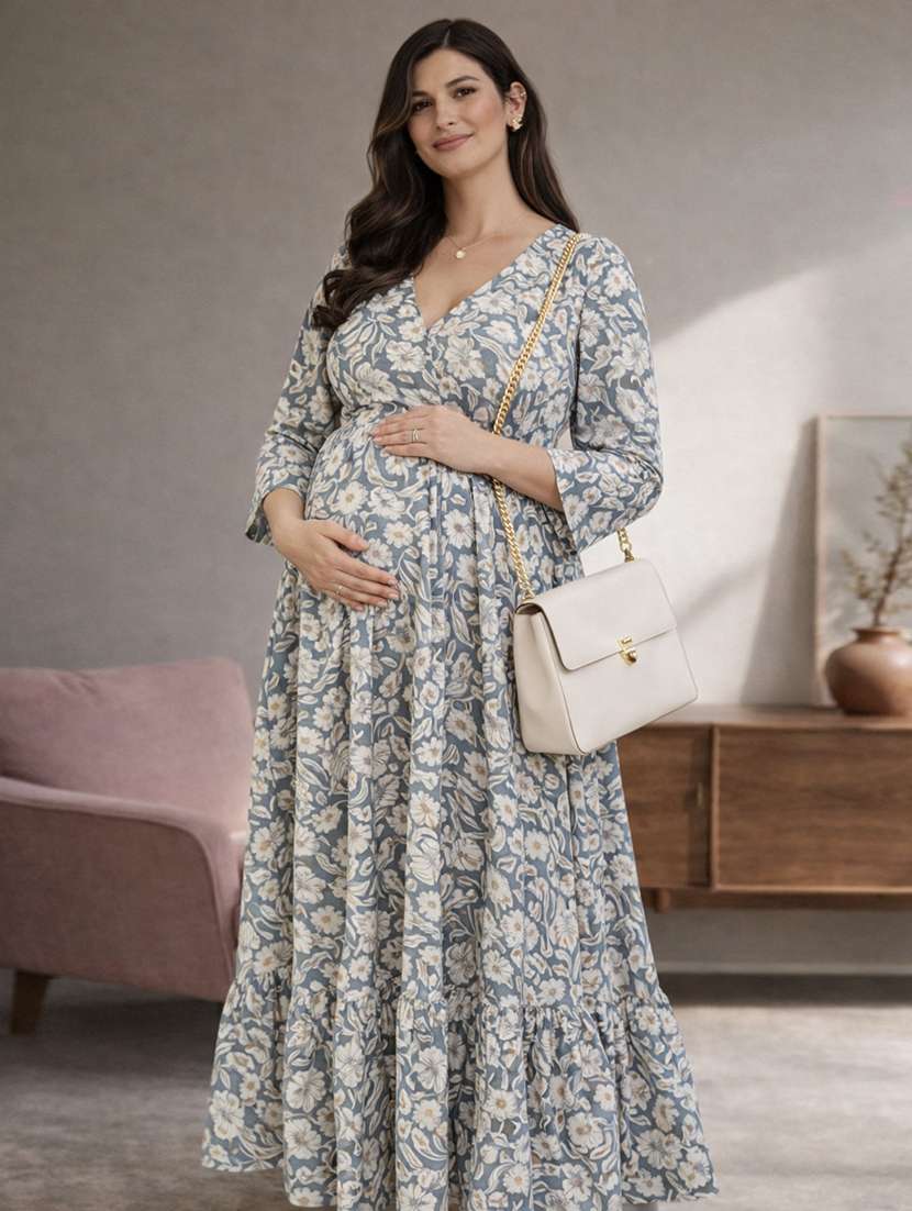 women floral cotton a-line maxi dress