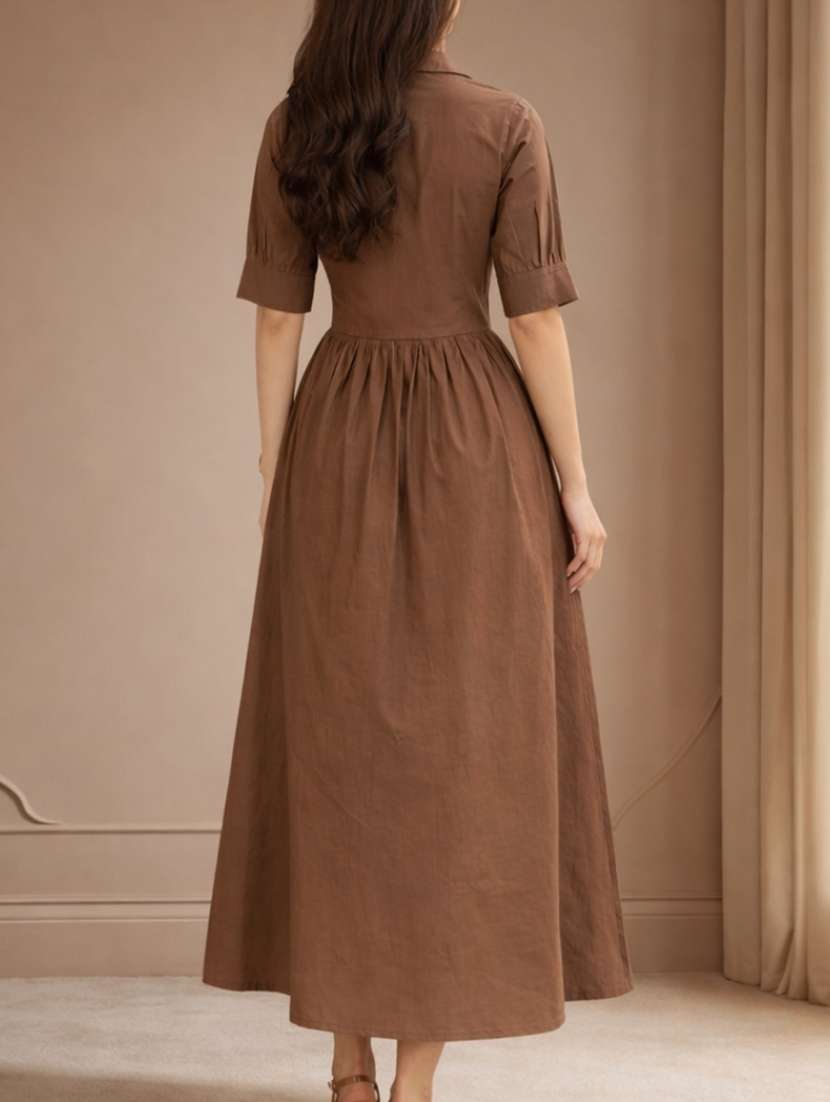 women brown cotton a-line dress - 22447569 -  Standard Image - 3