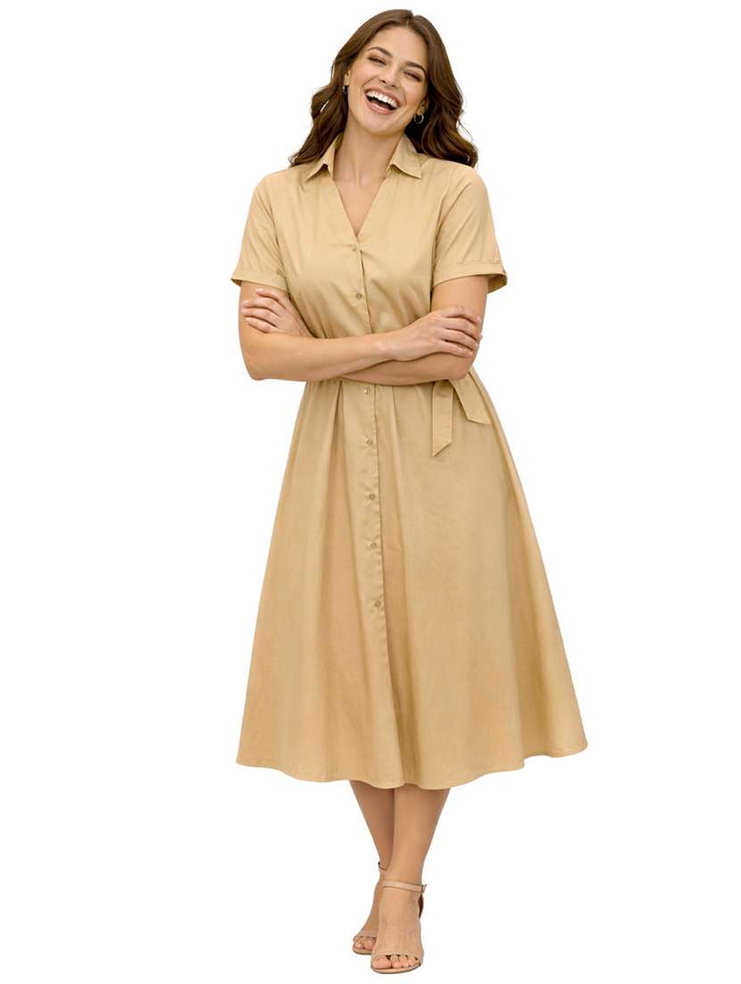 women floral cotton a-line shirt dress
