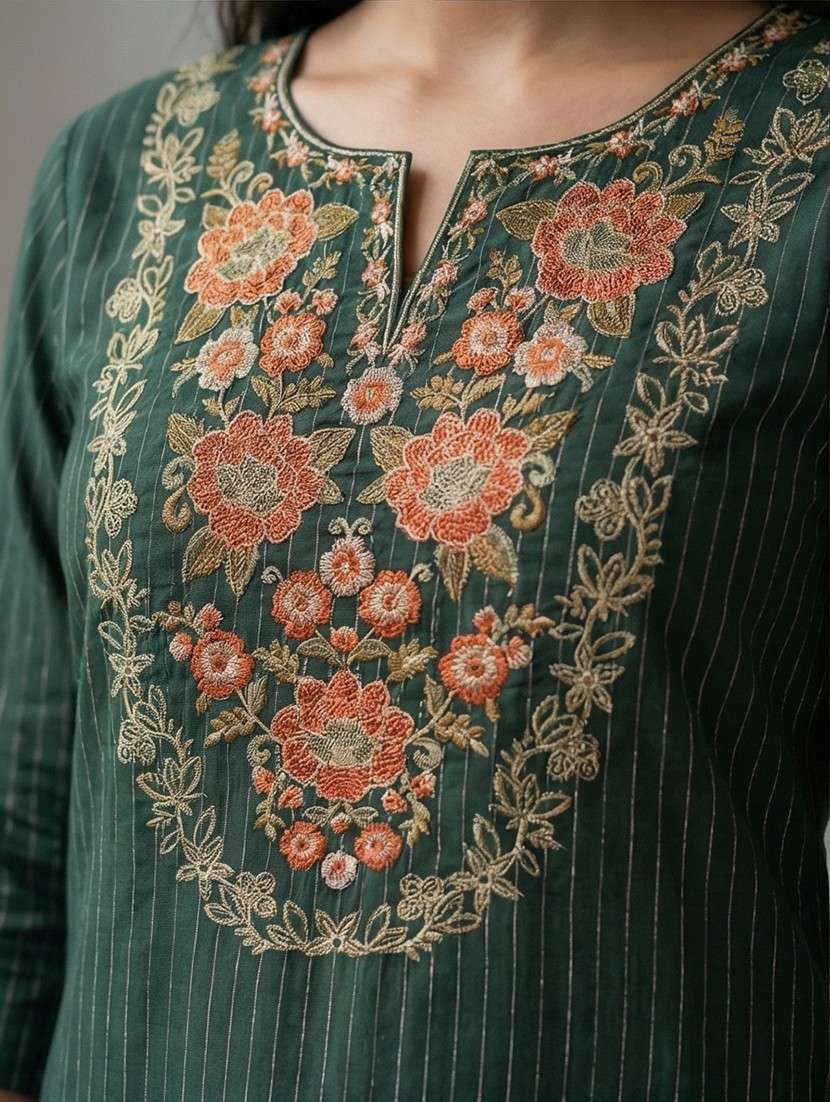 women striped three quarter sleeve straight kurta - 22447617 -  Standard Image - 3