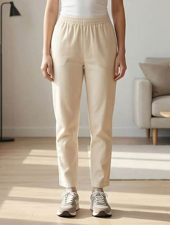 women solid mid rise ankle length tapered pant