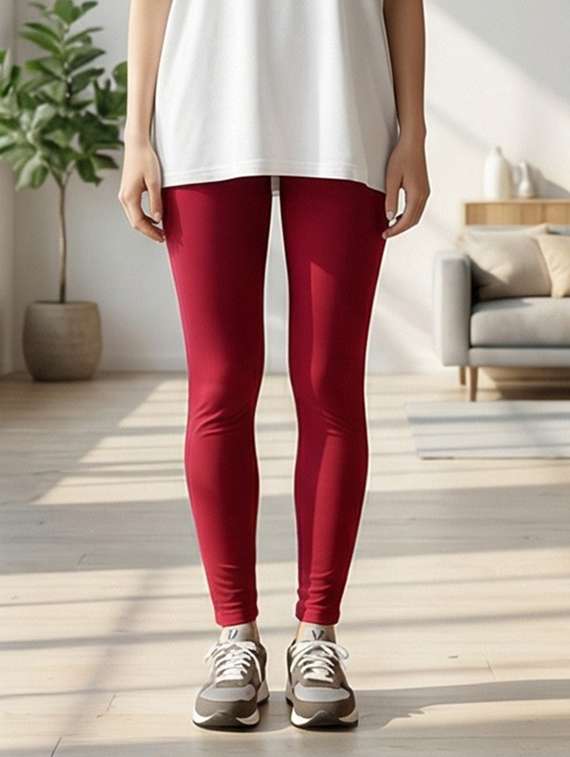 women solid mid rise ankle length leggings