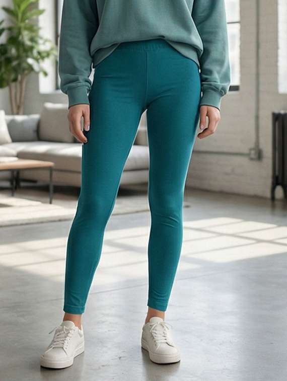 women solid mid rise ankle length leggings