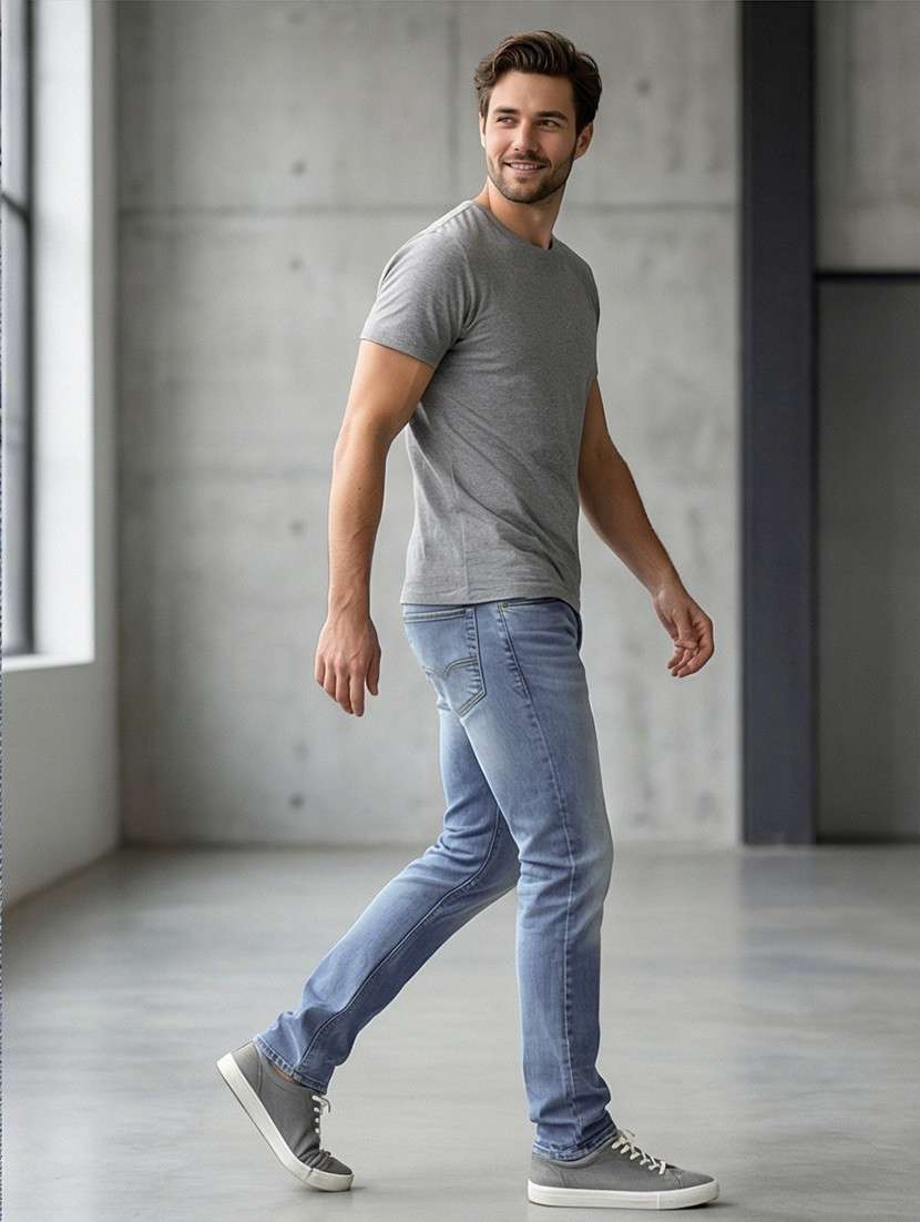 men washed high rise full length tapered jeans - 22447627 -  Standard Image - 3