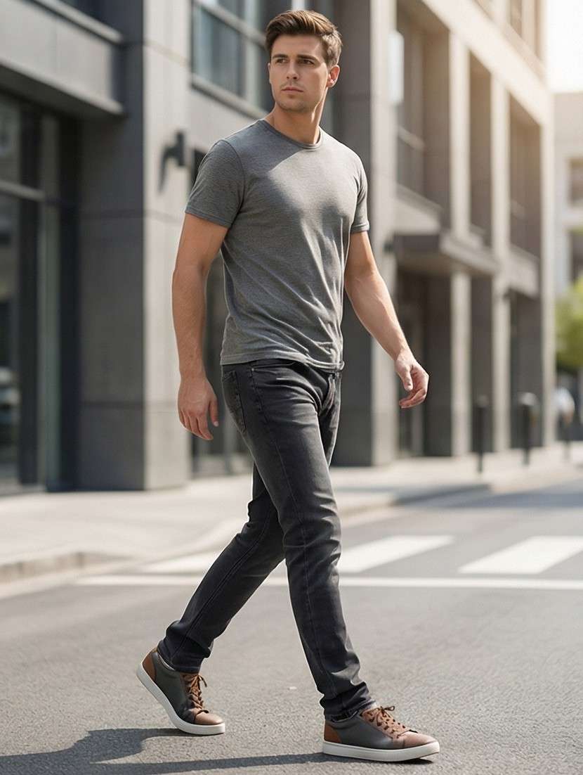 men washed high rise full length tapered jeans - 22447628 -  Standard Image - 3