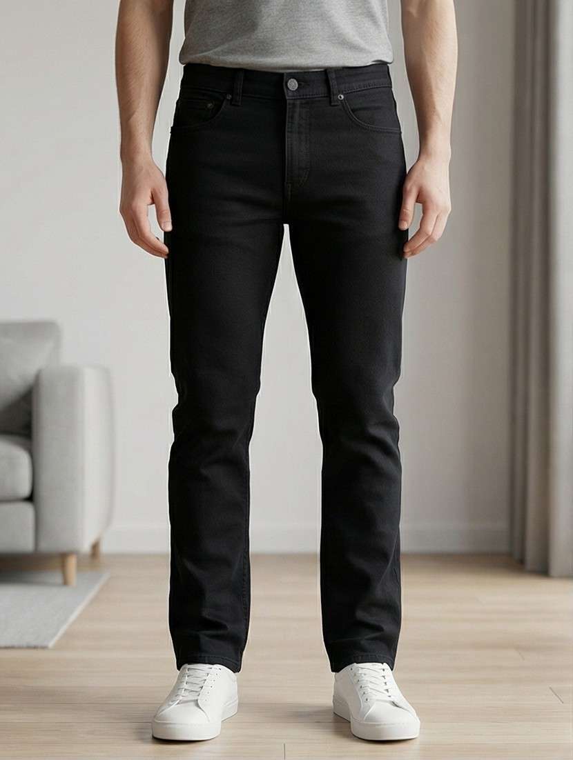 men plain high rise full length tapered jeans