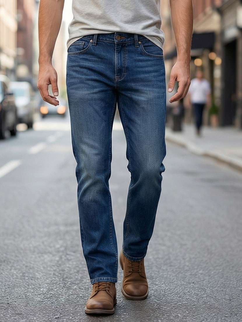 men washed high rise full length tapered jeans - 22447632 -  Standard Image - 3