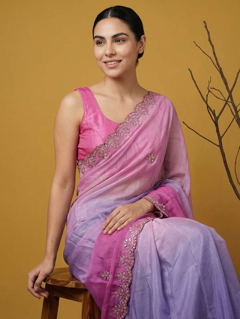 Women Ombre Embroidered Saree With Blouse - 22447847 -  Standard Image - 5