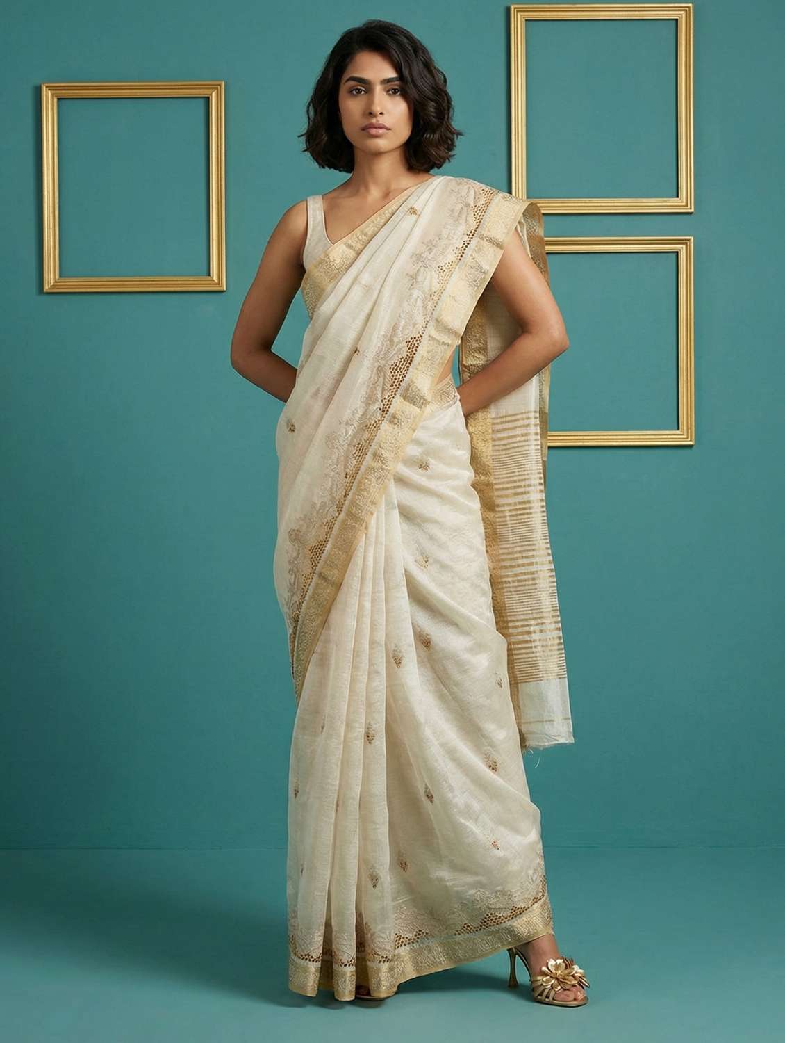 women solid with work embroidered saree with blouse