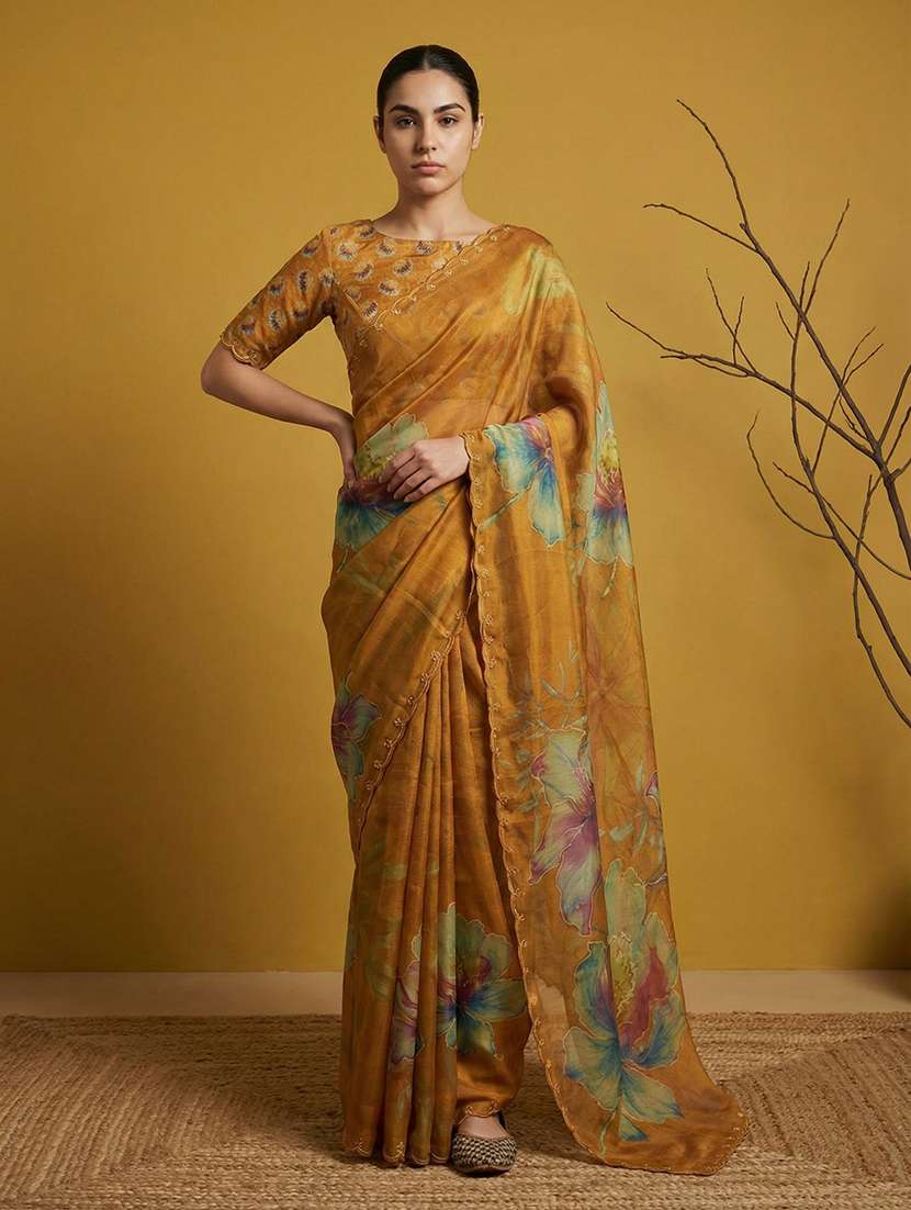 women floral embroidered saree with blouse