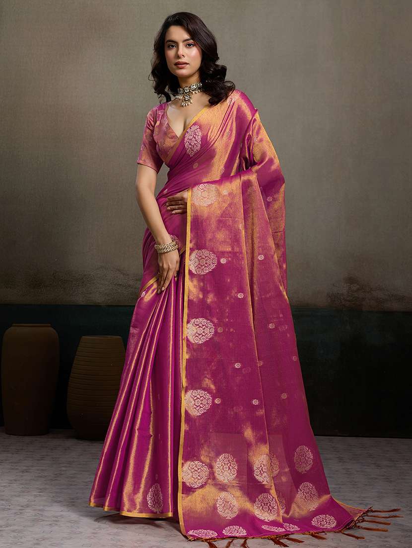 magenta tissue handloom saree with blouse