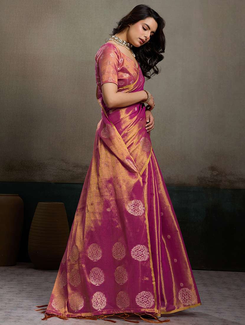 magenta tissue handloom saree with blouse - 22447901 -  Standard Image - 3