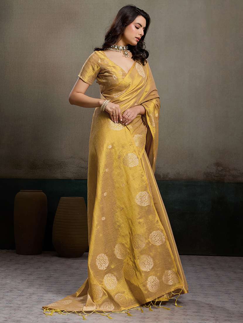 beige tissue handloom saree with blouse