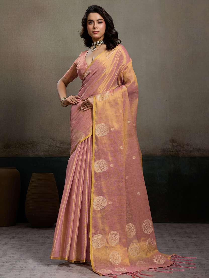peach tissue handloom saree with blouse