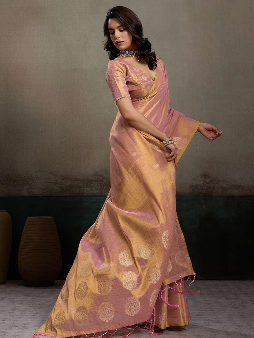 peach tissue handloom saree with blouse - 22447904 -  Standard Image - 3