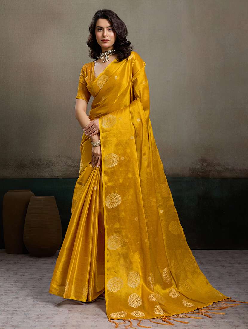 mustard tissue handloom saree with blouse