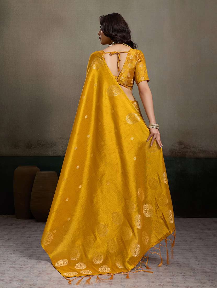mustard tissue handloom saree with blouse - 22447906 -  Standard Image - 3
