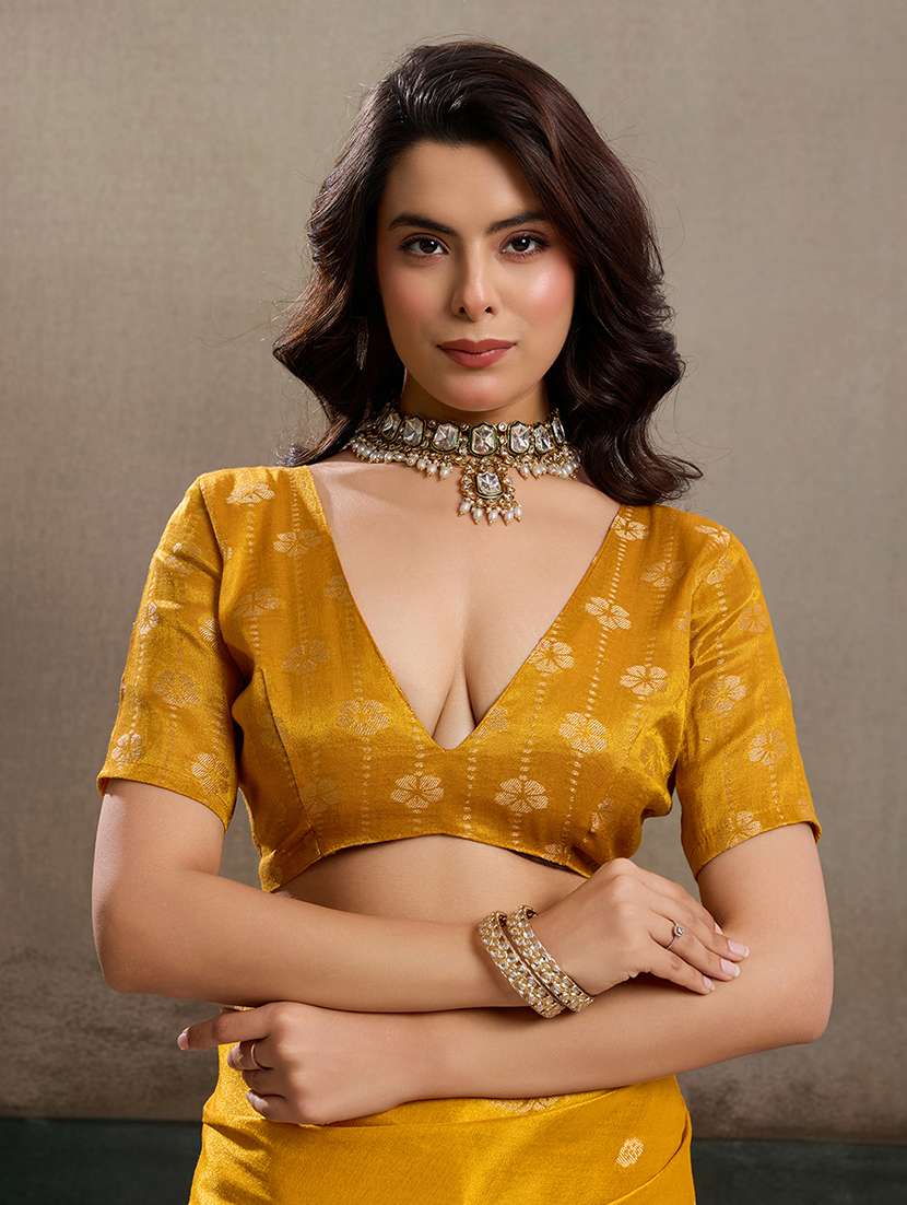 mustard tissue handloom saree with blouse - 22447906 -  Standard Image - 5