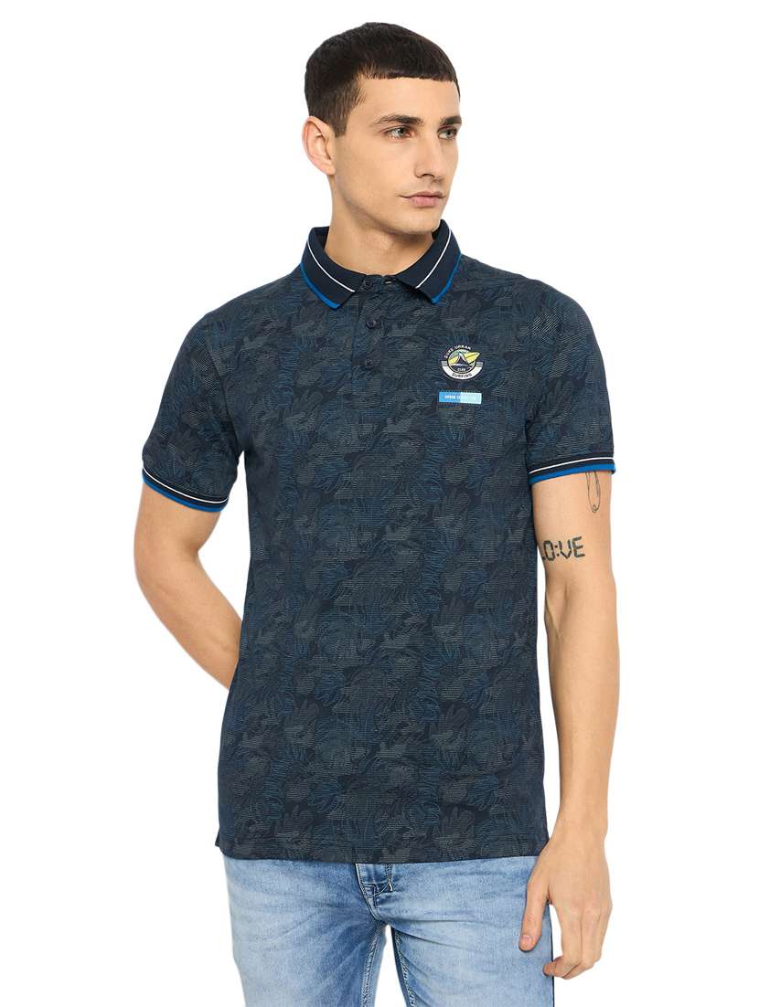 men printed polo neck t-shirt