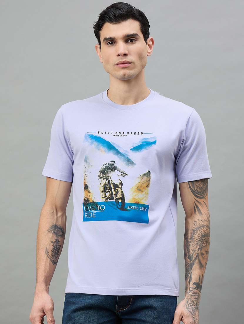 men printed short sleeve round t-shirt