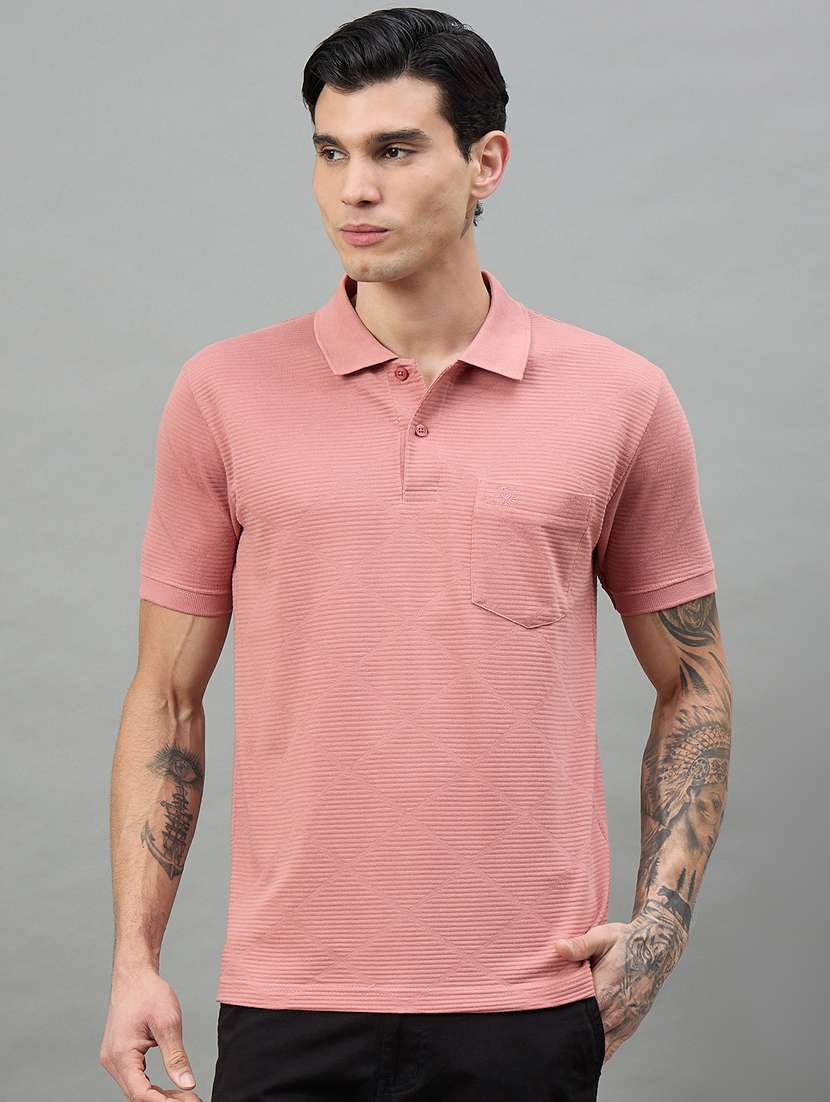 men textured short sleeve polo t-shirt