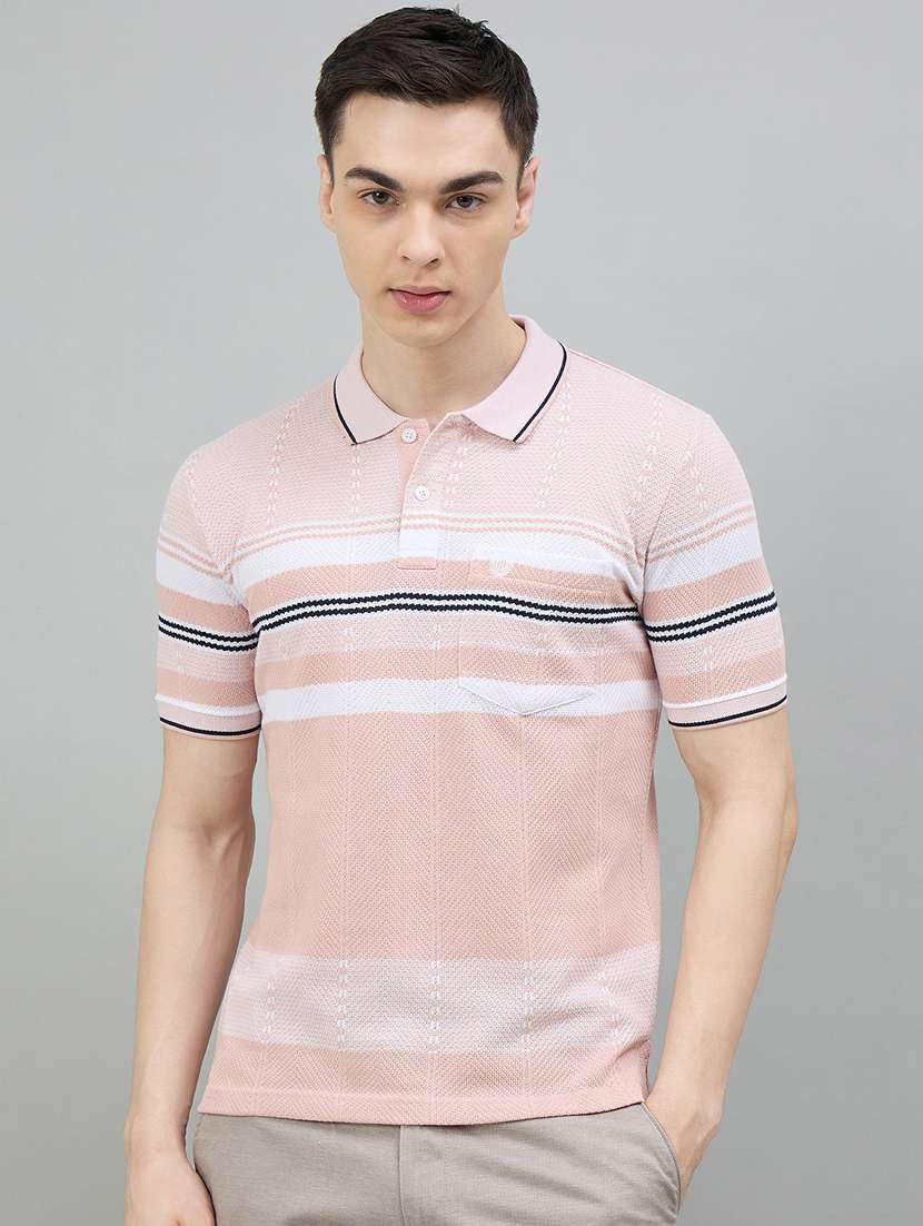 men striped short sleeve polo t-shirt