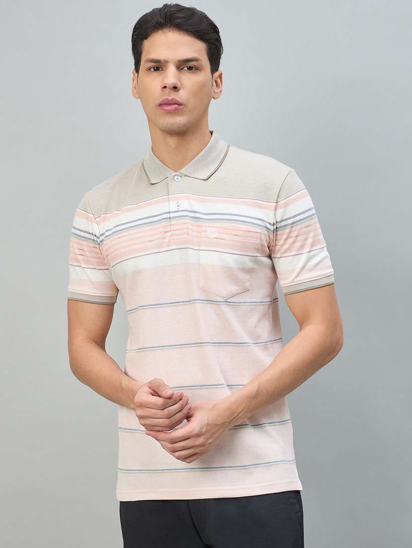men striped short sleeve polo t-shirt