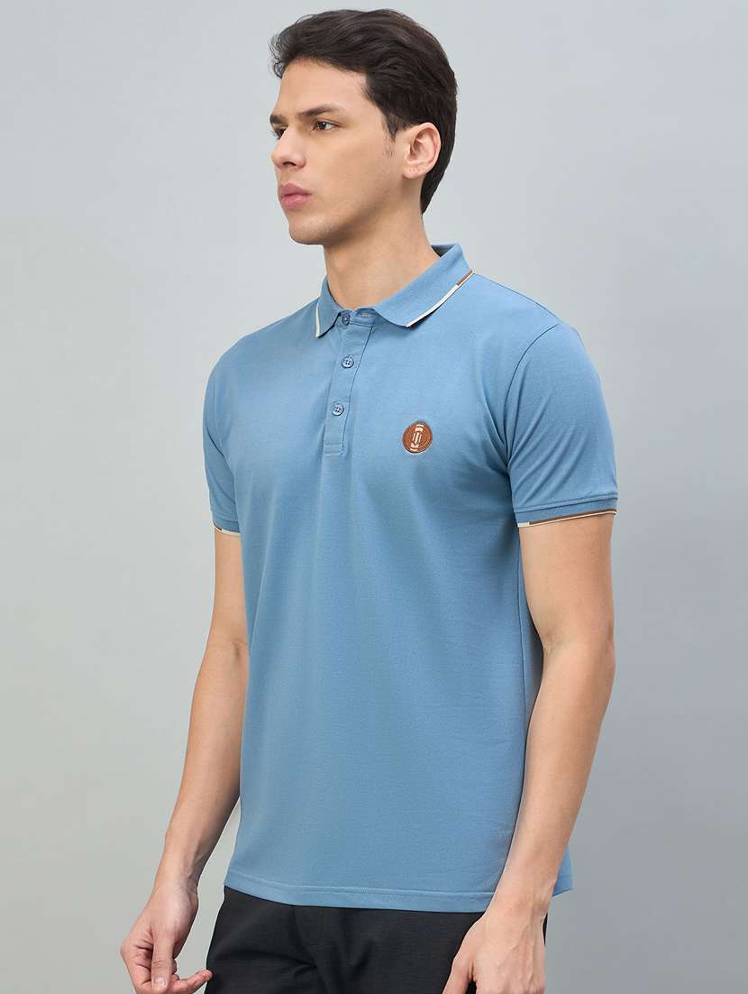 Men Blue Cotton Blend Plain T-shirt - 22447993 -  Standard Image - 3