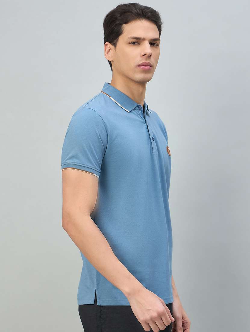 Men Blue Cotton Blend Plain T-shirt - 22447993 -  Standard Image - 5
