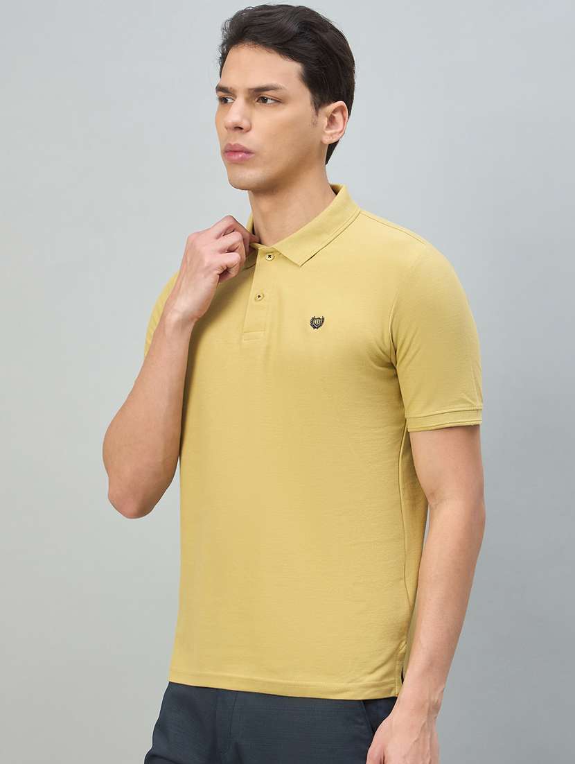 men yellow cotton blend plain t-shirt - 22448014 -  Standard Image - 3