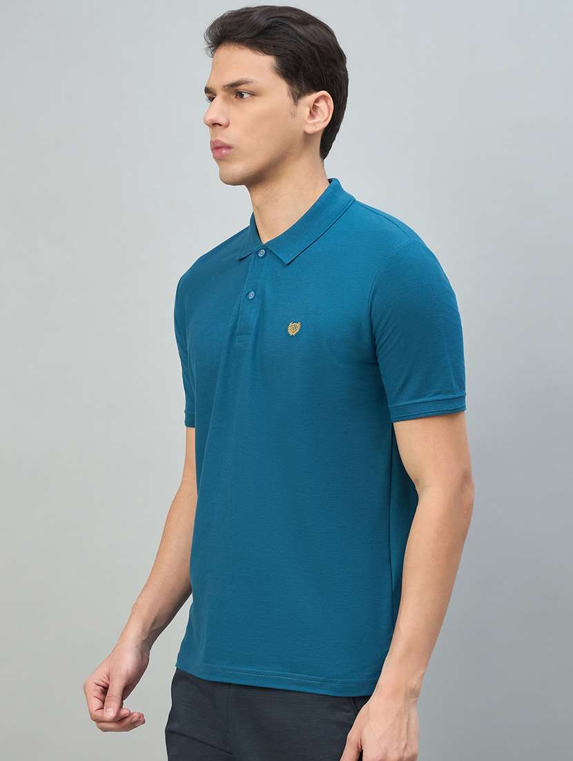 Men Blue Cotton Blend Plain T-shirt - 22448018 -  Standard Image - 3