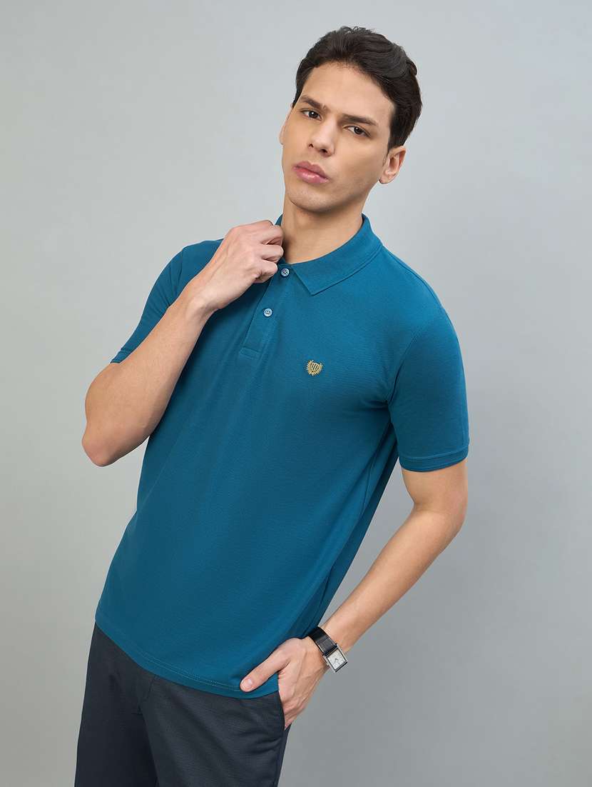 Men Blue Cotton Blend Plain T-shirt - 22448018 -  Standard Image - 5
